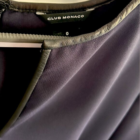 Club Monaco Black Dress with Faux Leather Trim – Size 0 - Picture 3 of 5